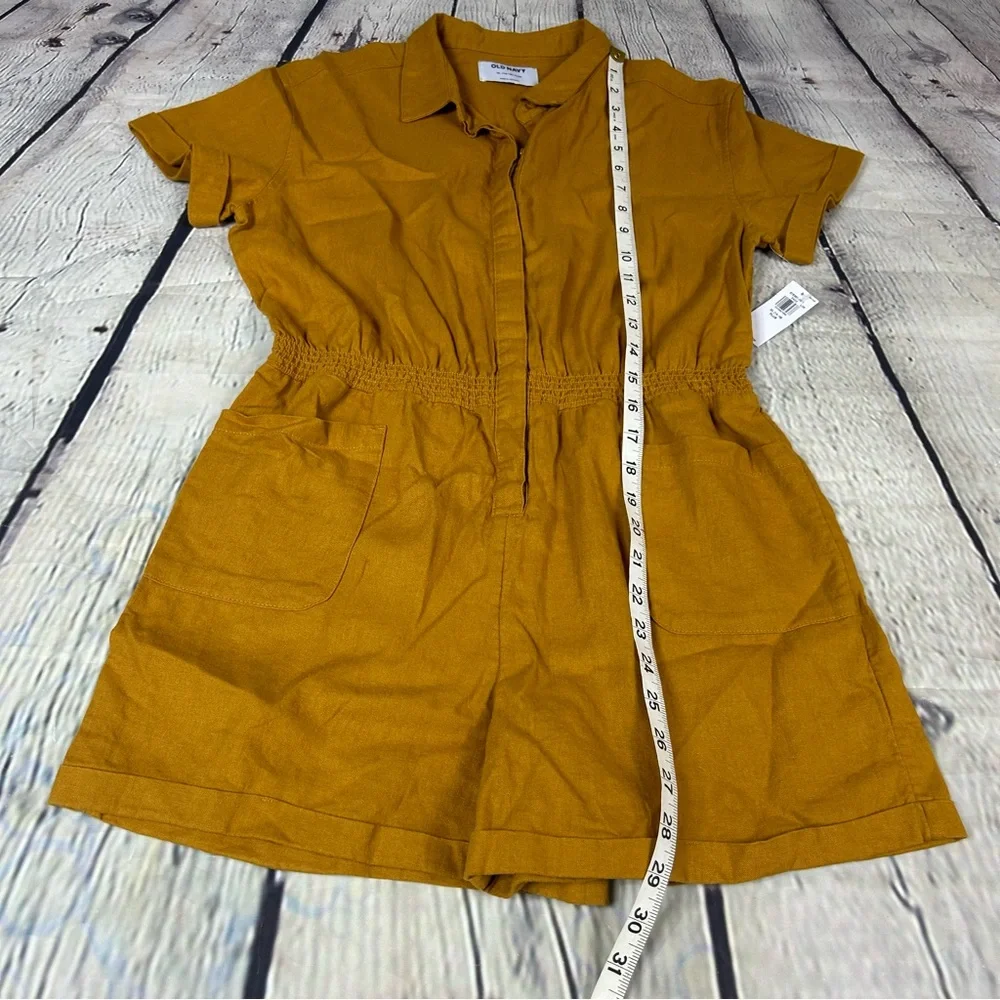 NWT Old Navy yellow linen short sleeve shorts romper